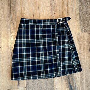 Brandy Melville by John Galt Emerson Wrap Buckle Mini Skirt Blue Plaid